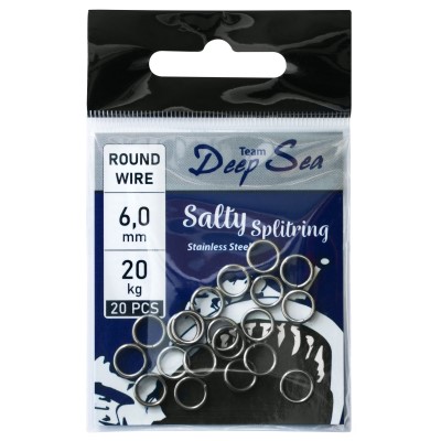 Team Deep Sea Salty Splitring Stainless Steel, Round - 6mm - 20kg - 20Stück