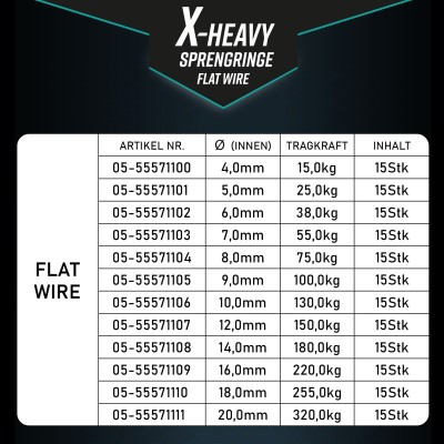 X-Heavy Sprengring Edelstahl Spaltring Flach - 8mm - 75kg - 15Stück