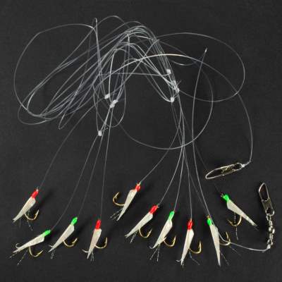 Lineaeffe Sabiki Rainbow Fish Haut Heringsvorfach mit 10 Haken Gr. 4 280cm - 0,40mm - Gr.4