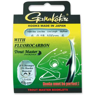 Gamakatsu Gebundene Haken Trout Master BKS- LS-608N FC Forelle Fluorocarbon, 200 Gr. 10, 0,14mm, 200cm - nickel - Gr.10 - 0,14 - 10Stück