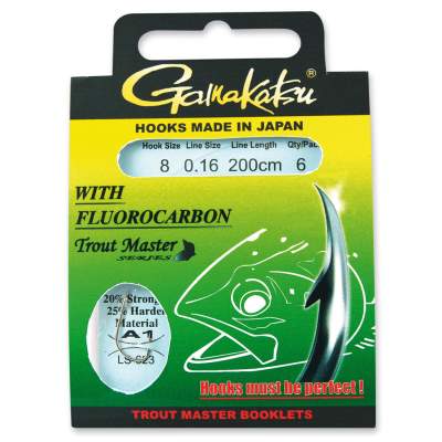 Gamakatsu Gebundene Haken Trout Master BKS- LS-623N FC Forelle Fluorocarbon, 200 Gr. 6, 0,18mm, 200cm - nickel - Gr.6 - 0,18 - 6Stück