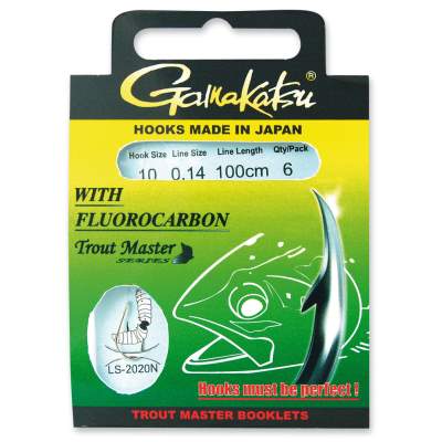 Gamakatsu Gebundene Haken Trout Master BKS- LS-2020N FC Forelle Fluorocarbon, 100 Gr. 10, 0,14mm 100cm - nickel - Gr.10 - 0,14 - 10Stück