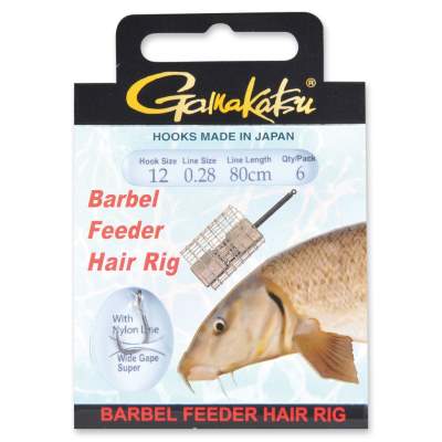 Gamakatsu Gebundene Haken BKS- WG Barben Feeder mit Haar, 90 Gr. 10, 90cm - verzinkt - Gr.10 - 0,28 - 6Stück