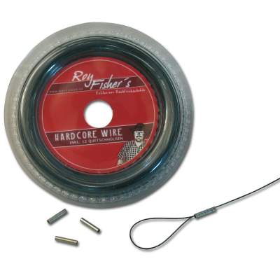 Roy Fishers Hardcore Wire 10m 1x7 Stahlvorfach 15Kg incl. Quetschhülsen, - 10m - TK15kg - 1Stück