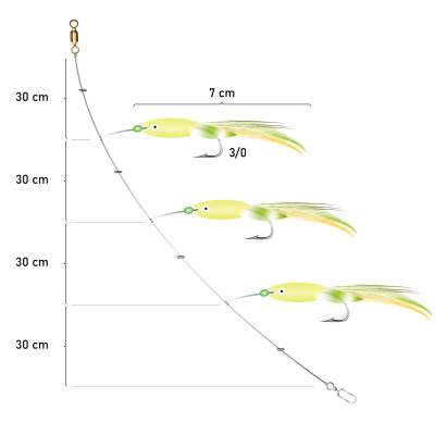 Team Deep Sea Baby Fisch leuchtend gelb Makrelenvorfach 120cm - Gr.3/0 - 0,6mm - 1System