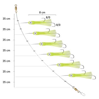 Team Deep Sea Glow Squid Rotbarschvorfach, 250cm - Gr.8/0 - 1mm - 1System