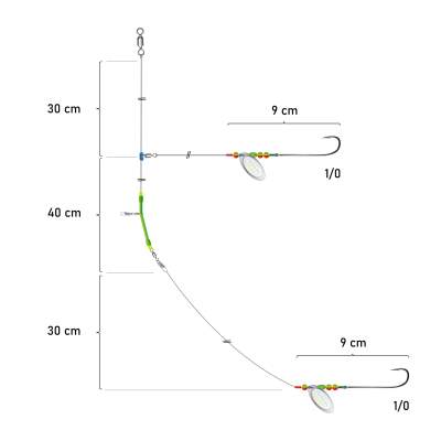 Team Deep Sea Plattfisch Bootsvorfach mit Spinnerblättern 90cm - 0,7mm - 1System