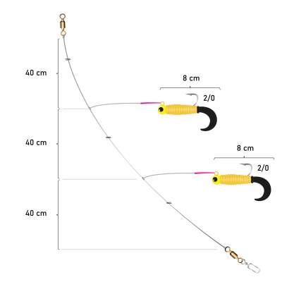 Team Deep Sea Ostsee Spezial Twin Twister Meeresvorfach gelb/schwarz, 120cm - 0,6mm - 1System