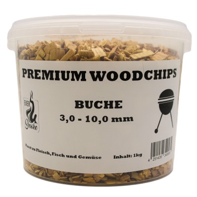 Eversmoke Premium Woodchips Buche 3,0-10,0 mm 1kg im praktischen Eimer Woodchips