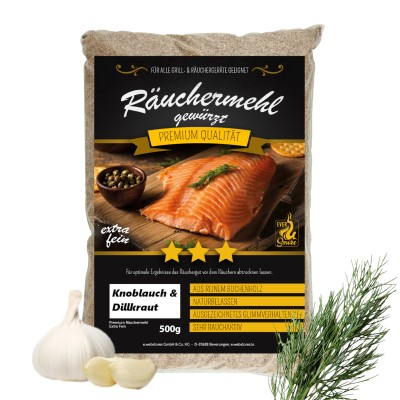 Eversmoke Premium Räuchermehl "Extra Fein" gewürzt 500g - 0,2-1,25mm - Knoblauch + Dillkraut