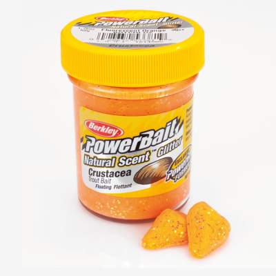 Berkley Powerbait Natural Scent Trout Bait Glitter, Crustacea Fluo Orange, 50g