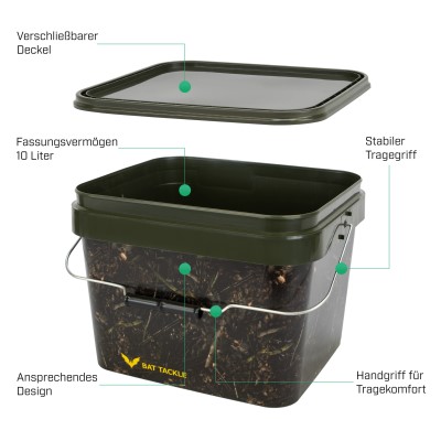 BAT-Tackle Realistric® Bait Bucket 10L Angel- Futtereimer mit Deckel,