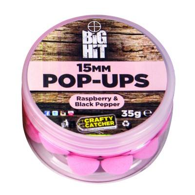 Crafty Catcher Big Hit Pop-Ups 15mm Boilies Raspberry & Black Pepper