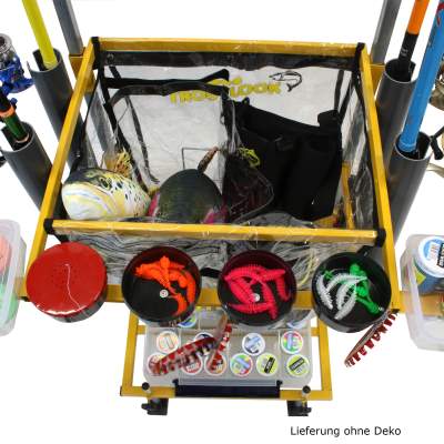 Troutlook Caddy Forellenmeister Tacklebox mit Rutenhalter - Tout équipé pour  la pêche à la truite avec le chariot de pêche de Troutlook, Angelladen