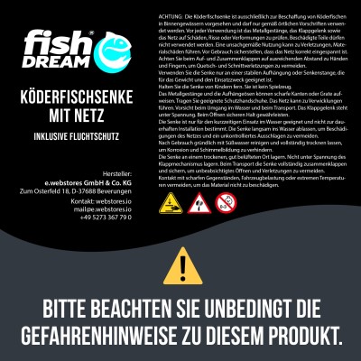 Fishdream Köderfischsenke mit Netz inklusive Fluchtschutz 125x125cm - 1Stück