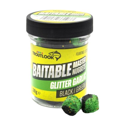 Troutlook Baitable Master Nuggets Forellen-Nuggets schwimmend - Glitter Garlic - Black/Green - 28g