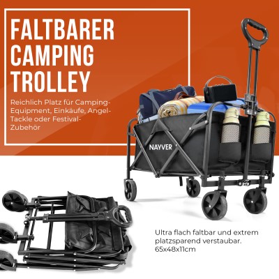 NAYVER 4 Wheel Camping Trolley - faltbarer Handwagen Schwarz - 4,6kg - Tragkraft 80kg - 1 Stück