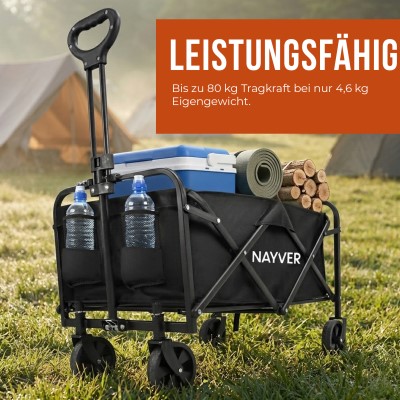 NAYVER 4 Wheel Camping Trolley - faltbarer Handwagen Schwarz - 4,6kg - Tragkraft 80kg - 1 Stück
