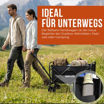 NAYVER 4 Wheel Camping Trolley - faltbarer Handwagen Schwarz - 4,6kg - Tragkraft 80kg - 1 Stück