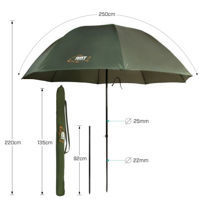 BAT-Tackle RX Angelschirm Bogenmaß 2,50m, 2,50m Bogenmaß, 200cm Durchmesser