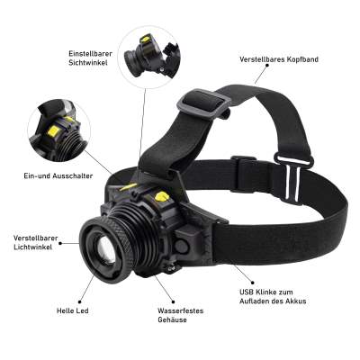 Faith Kopflampe USB Head Torch, Faith Kopflampe 150 Lumen