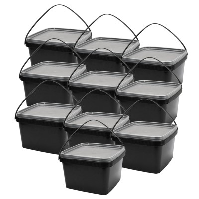 EuroCatch Eimer (wiederverschließbar) schwarz - transparenter Deckel - 2,5l - 10 Stück