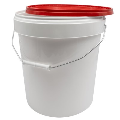 Kunststoffeimer weiß mit rotem Deckel 16l - Metallbügel - 10 Stück