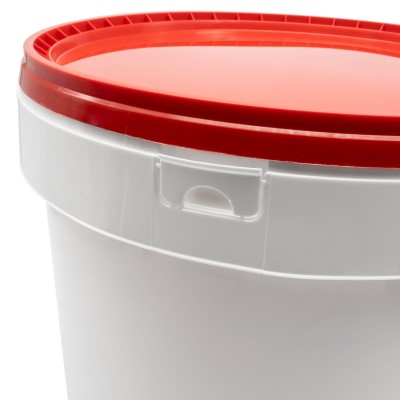 Kunststoffeimer weiß mit rotem Deckel 16l - Metallbügel - 10 Stück