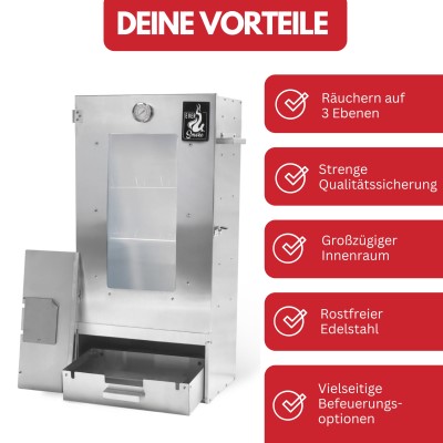 Eversmoke Räucherofenset Excellent II Start Medium - 45x28x81cm - Edelstahl mit Sichtscheibe - 1Stück