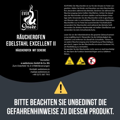 Eversmoke Räucherofen Edelstahl ‚Excellent II Large‘ Sichtfenster & Thermometer - 44x28x120cm