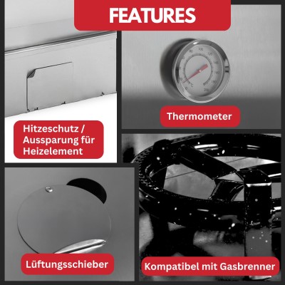 Eversmoke Räucherofen Excellent II (galvanisiert) Medium Gas Sichtfenster & Thermometer - 44x28x80,5cm