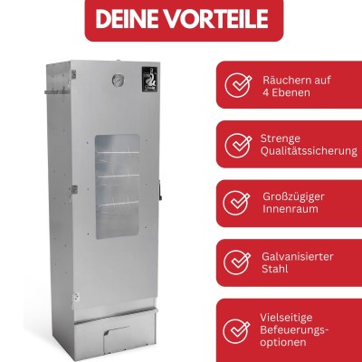 Eversmoke Räucherofen Excellent II (galvanisiert) Large Gas Sichtfenster & Thermometer - 44x28x120cm