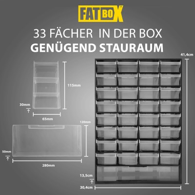 Fatbox Sortimentsbox mit 33 Schubladen (Kleinteilemagazin für Jigköpfe etc)