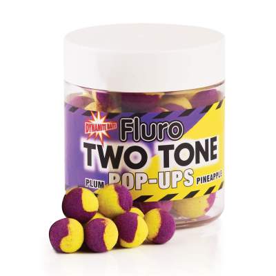 Dynamite Baits Plum- Pineapple Fluro Two Tone Pop- Up Boilies 15mm, Plum-Pineapple - 15mm