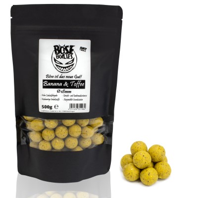 BAT-Tackle Böse Boilies, 500g - 18mm - Banana & Toffee - yellow