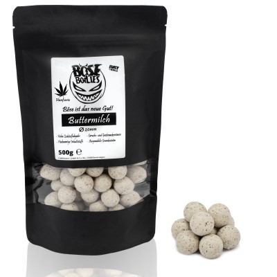 BAT-Tackle Böse Boilies Hanf-Serie, 500g - 20mm - Buttermilch - weiß