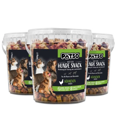 PÄTSO Hunde Snack 3er Pack Trainingssnack 500g - Hühnchen - Bone Mini Mix