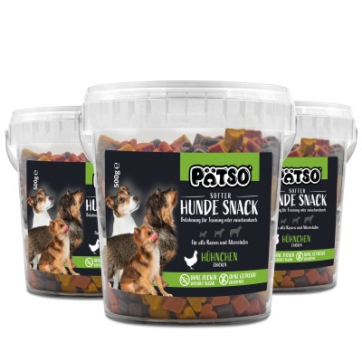 PÄTSO Hunde Snack 3er Pack, 500g - Hühnchen - Mini Heart Mix