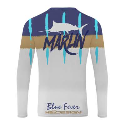 Hotspot Design T-Shirt Performance LS - Marlin, Gr. L - White/Blue