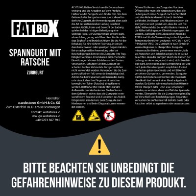 Fatbox Spanngurt mit Ratsche - entspricht DIN EN12195-2, nur zurren, nicht heben 25mm x 6m, Blau, Losende Länge: 5,5m, Festende Länge: 0,5m