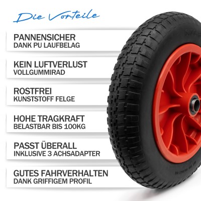 Pro Tackle Schubkarrenrad pannensicher - Reifen Schwarz