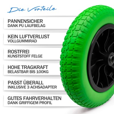 Pro Tackle Schubkarrenrad pannensicher - Reifen Grün
