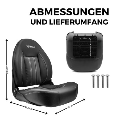 Waterside Captain Seat GTS Super Dark Series - Bootssitz Schwarz - 47x51x59,5cm - 1 Stück
