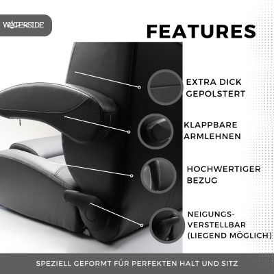 Waterside Reclining Captains Deluxe Bootssitz mit klappbaren Armlehnen Bootsstuhl, Steuerstuhl
