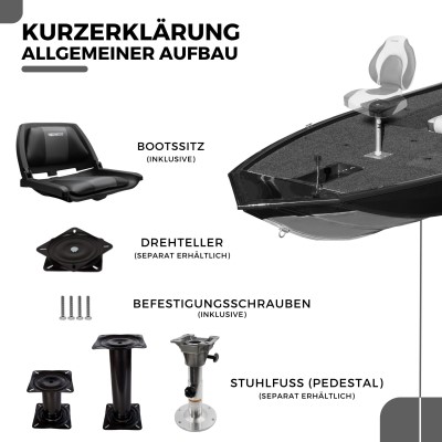 Waterside Captain Deluxe Allwetter Bootssitz mit Polster(Boat Seat), schwarz/grau