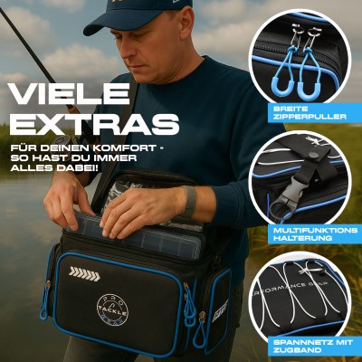 Pro Tackle STRIKE Shoulder Bag incl. 3 Boxes - Tasche Black - Blue Lining