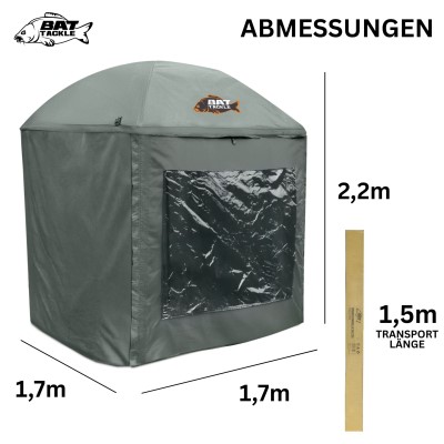 BAT-Tackle Covered Umbrella Shelter - Schirmzelt Grün - 1,7x1,7m - 1 Stück