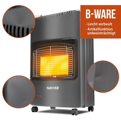 NAYVER Gasheizofen inkl. Schlauch und Druckminderer B-Ware - Camping Heizung Grau