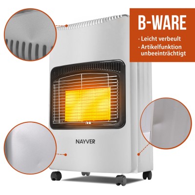 NAYVER Gasheizofen inkl. Schlauch und Druckminderer B-Ware - Camping Heizung Weiß