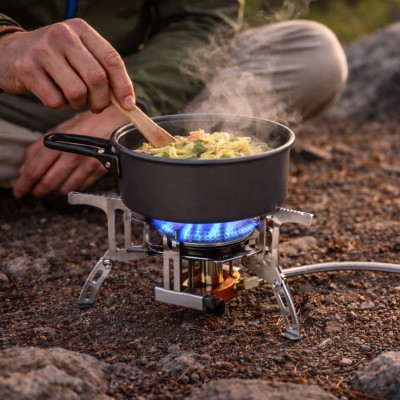 EuroCatch Faltbarer Gaskocher 2200W inkl. Adapter - Campingkocher mit Transportbox Camping Kocher mit Transportbox - Travel Version